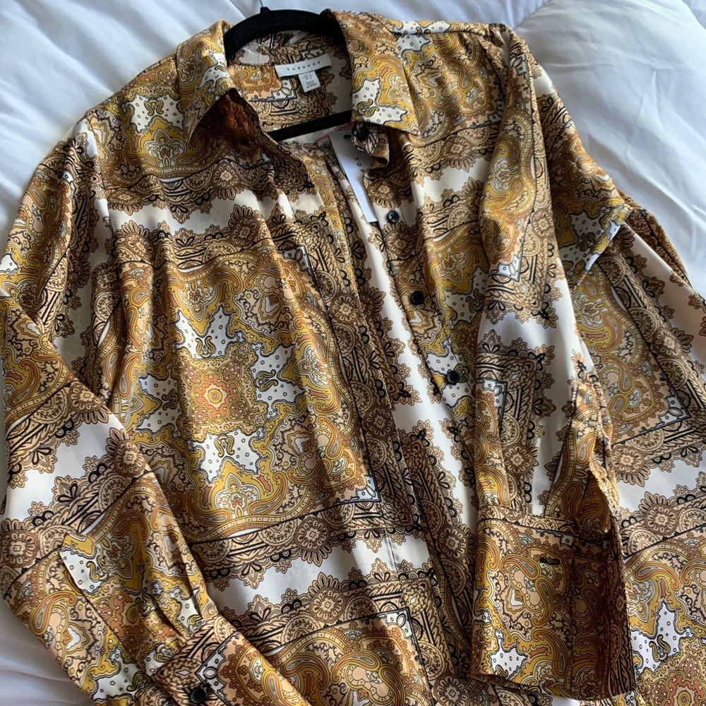 Topshop Paisley Blouse in Brown and Gold